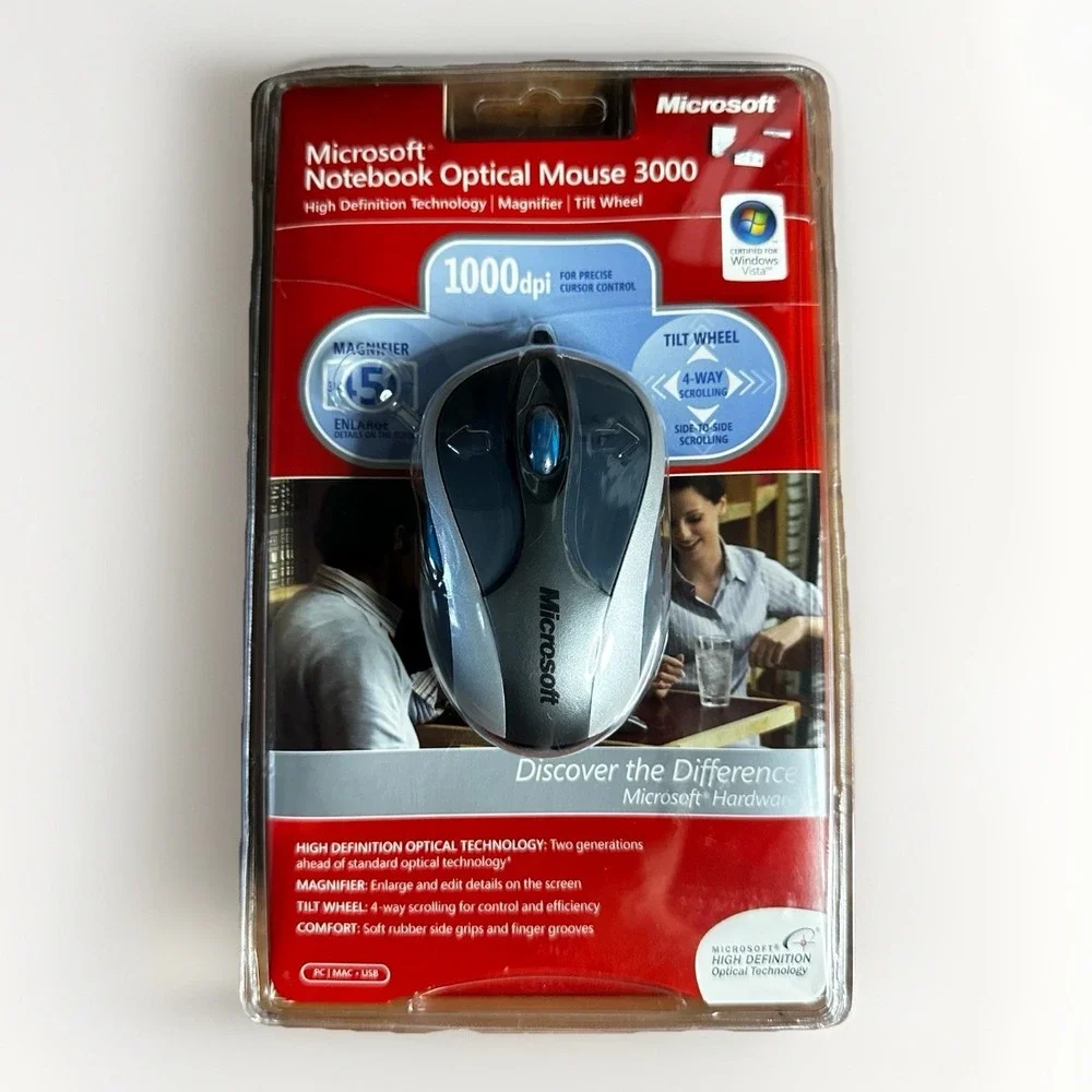 Microsoft Wired Notebook Optical Mouse 3000, 1000DPI PC Windows & Mac OEM, NEW